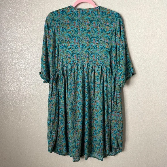 Natural Life Dress Womens Medium Teal Stella Floral Mini Babydoll Pockets Boho - Picture 8 of 11